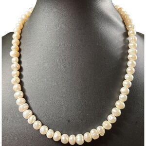 Vintage Cream Freshwater Baroque Pearl Strand Necklace 17 Inch Toggle Clasp